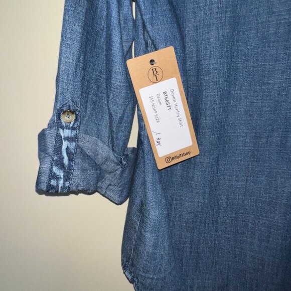 Billy T Denim Henley, with Roll Tab Sleeves, Shirt New with Tags new - Picture 4 of 10